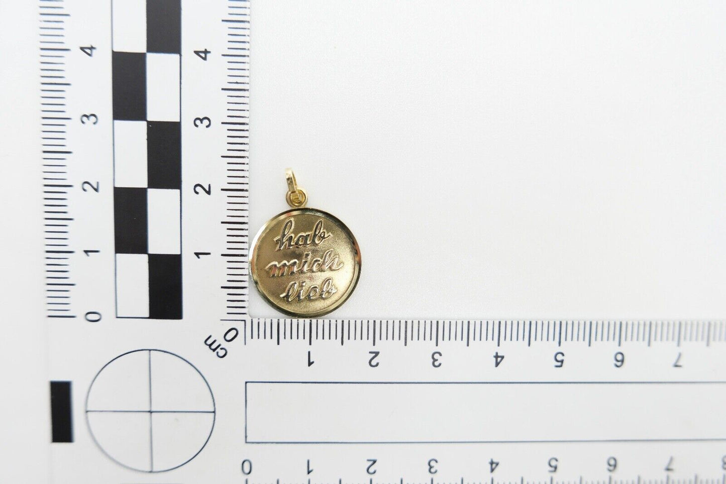 80er Jahre Anhänger Ø 17,6 mm Gold 375 mit Gravur " hab mich lieb " - Antikhandel-Stuttgart