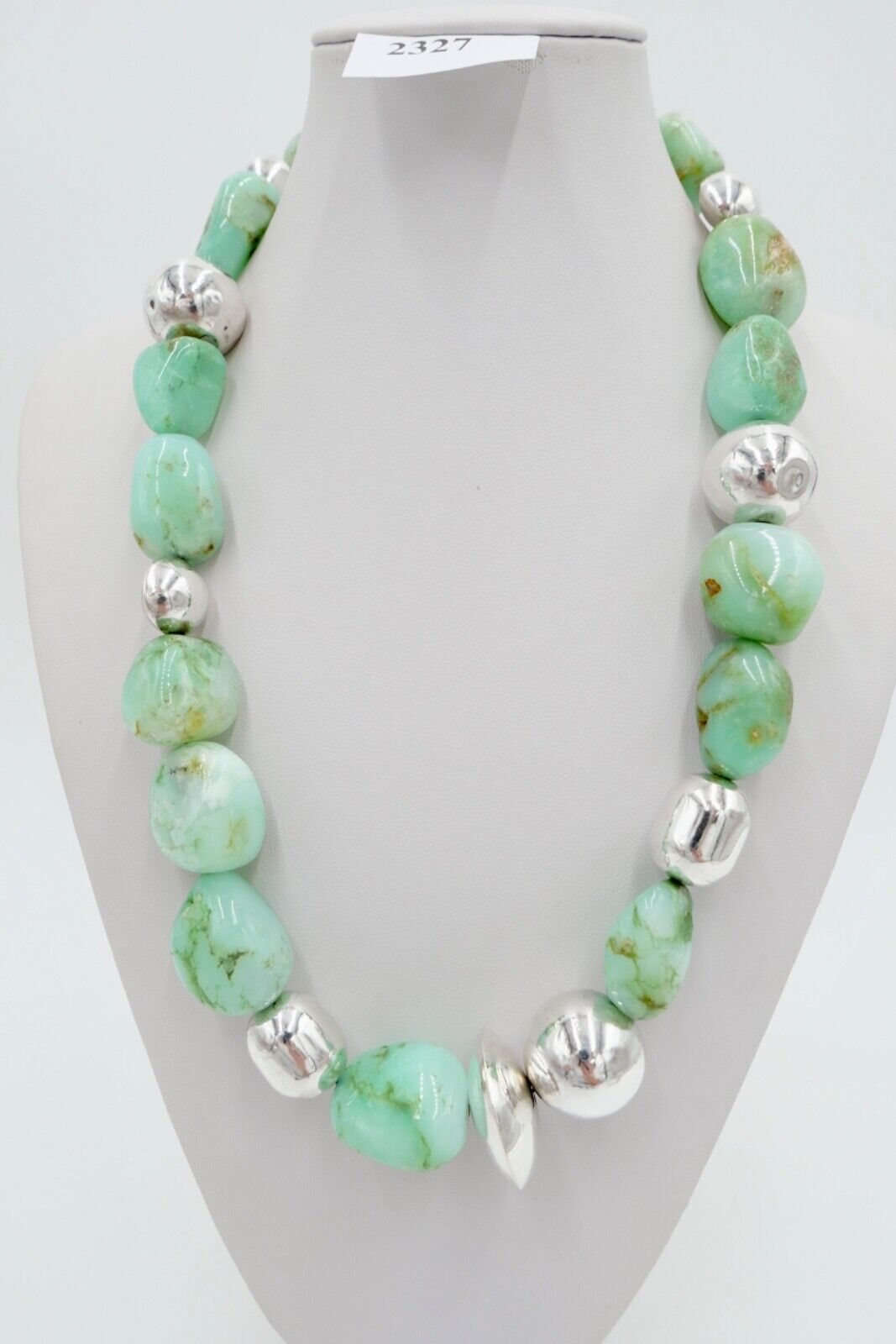 schwere Chrysopras Kette Collier mit 925 Silber Kugel 59cm Magnet Verschluss RKG - Antikhandel-Stuttgart