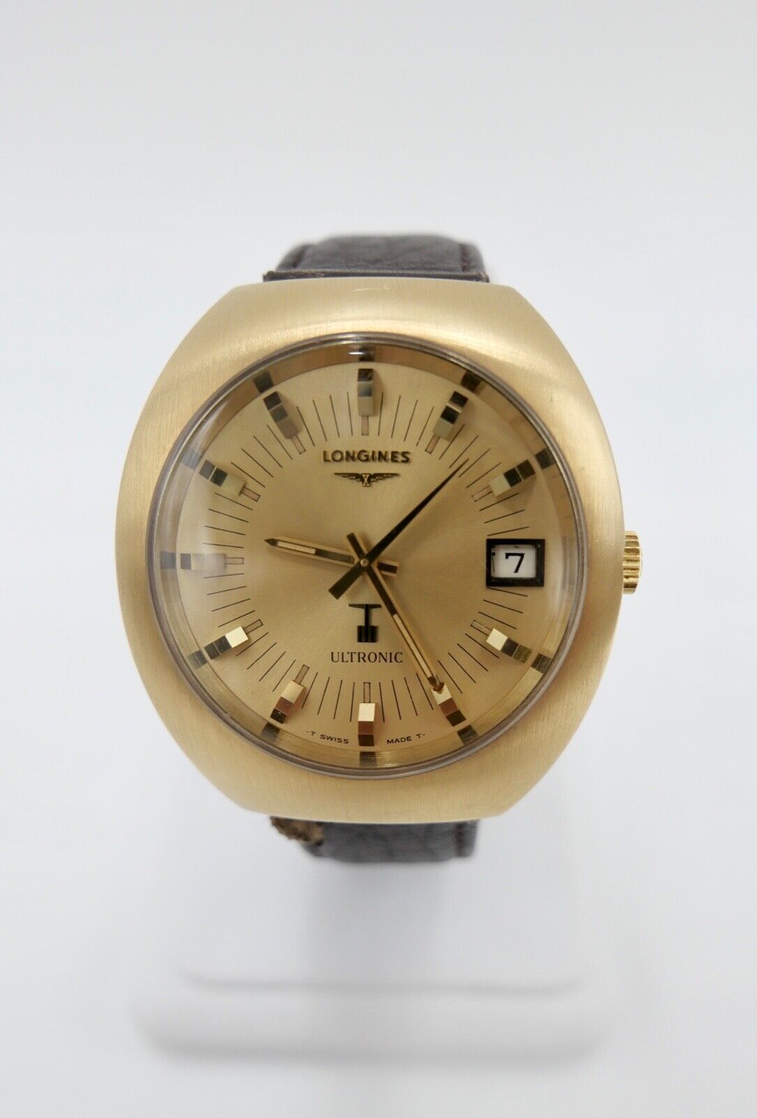 Vintage 70er LONGINES ULTRONIC 40x43 mm Gold Cal. 6312 Herrenuhr 6253 8494-1 - Antikhandel-Stuttgart