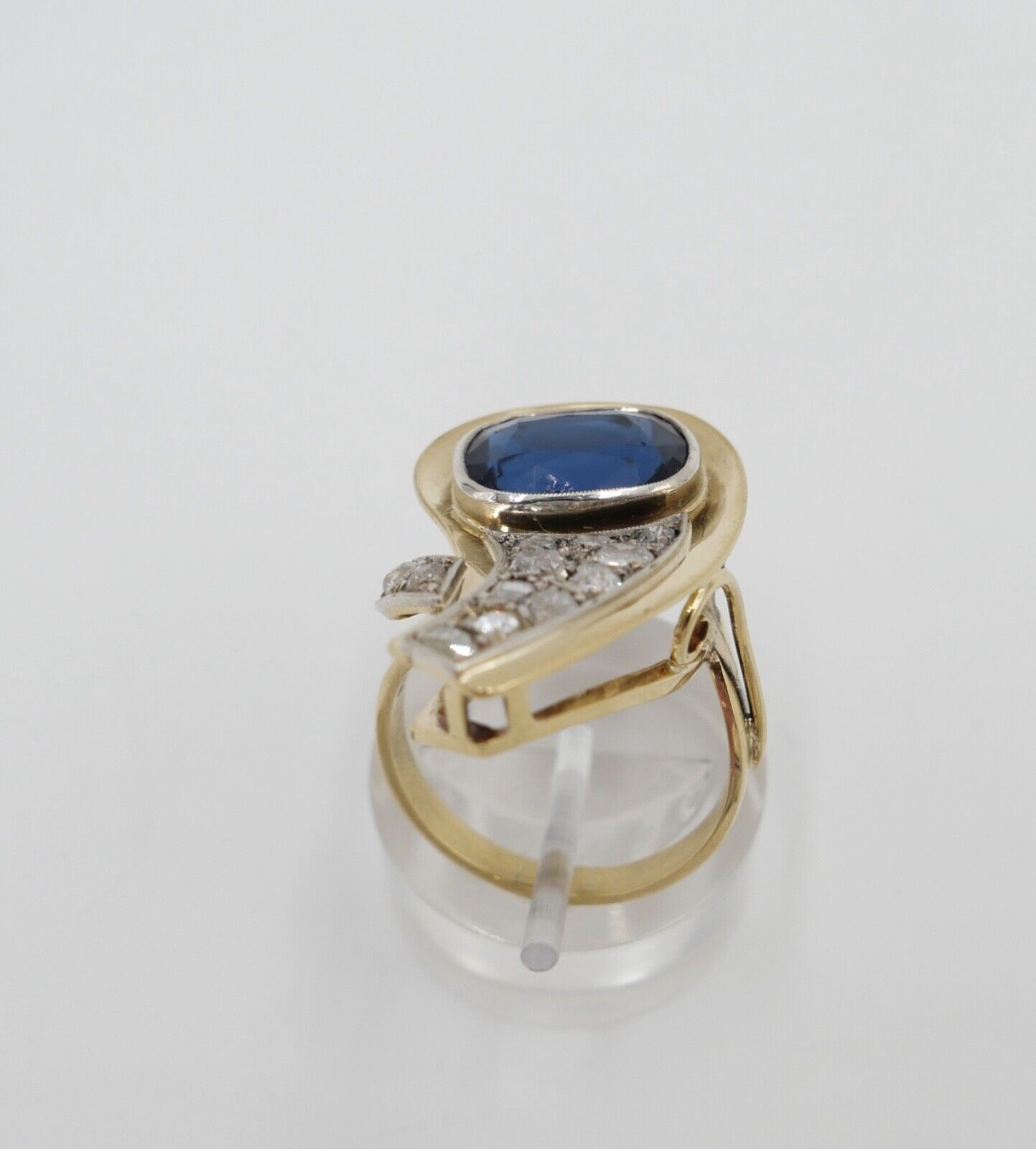 Extravaganter Diamant Damen Gold Ring 585 14K mit blau Stein Gr. 57-58 - Antikhandel-Stuttgart