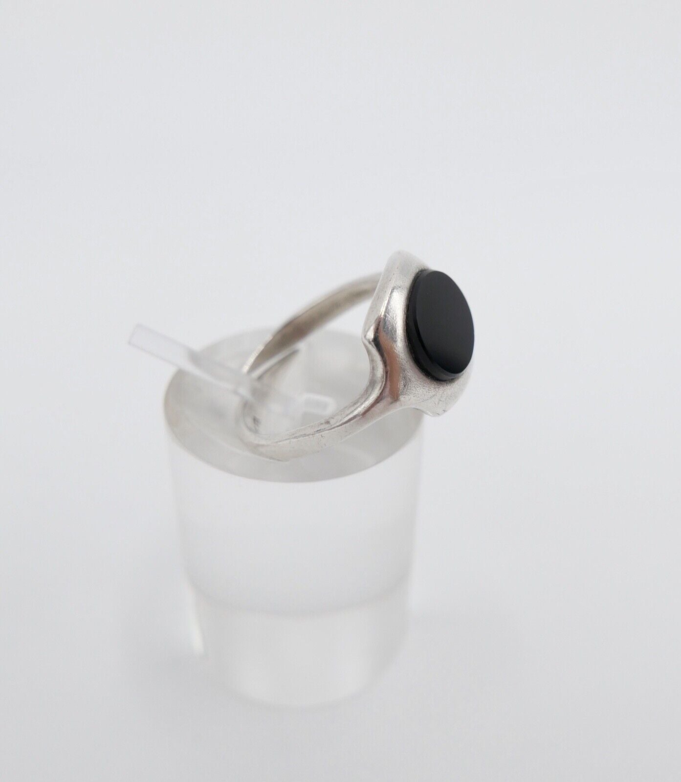 Alter ONYX Damenring 925 Silber FB Größe 54 navette 1970er Jahre - Antikhandel-Stuttgart