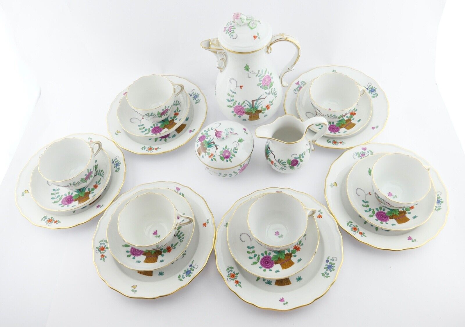 21 Tlg Meissen Garben Muster Dekor Kaffee Service Goldrand 6 Personen NEUwertig - Antikhandel-Stuttgart