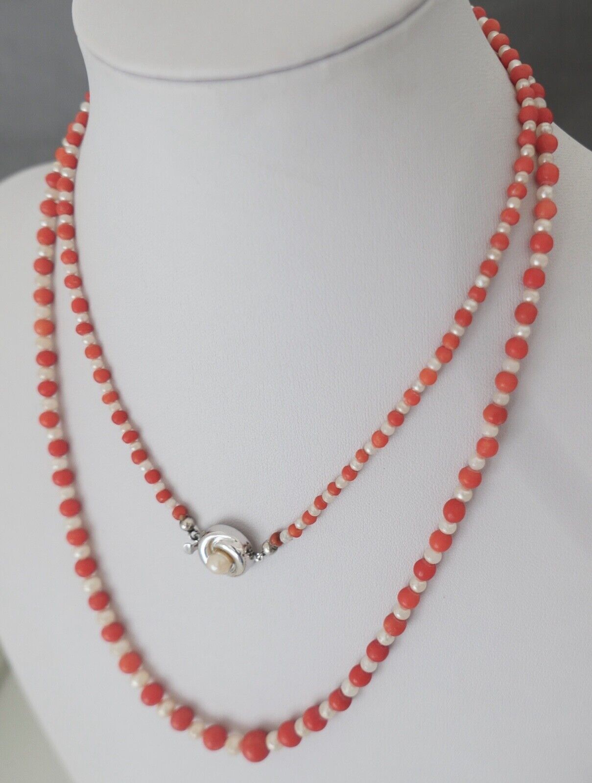 Seltene Korallen / Perlen Mix Kette coral pearl necklace 835 Ø 7,6mm Kugel 83cm - Antikhandel-Stuttgart