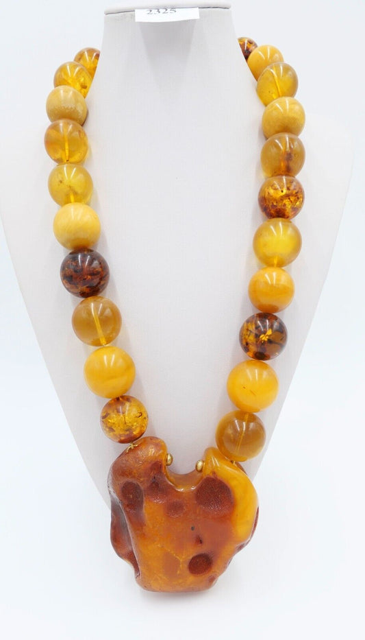 Vintage XXL Bernstein butterscotch Kette Collier Amber 340 Gramm Silber Magnet - Antikhandel-Stuttgart