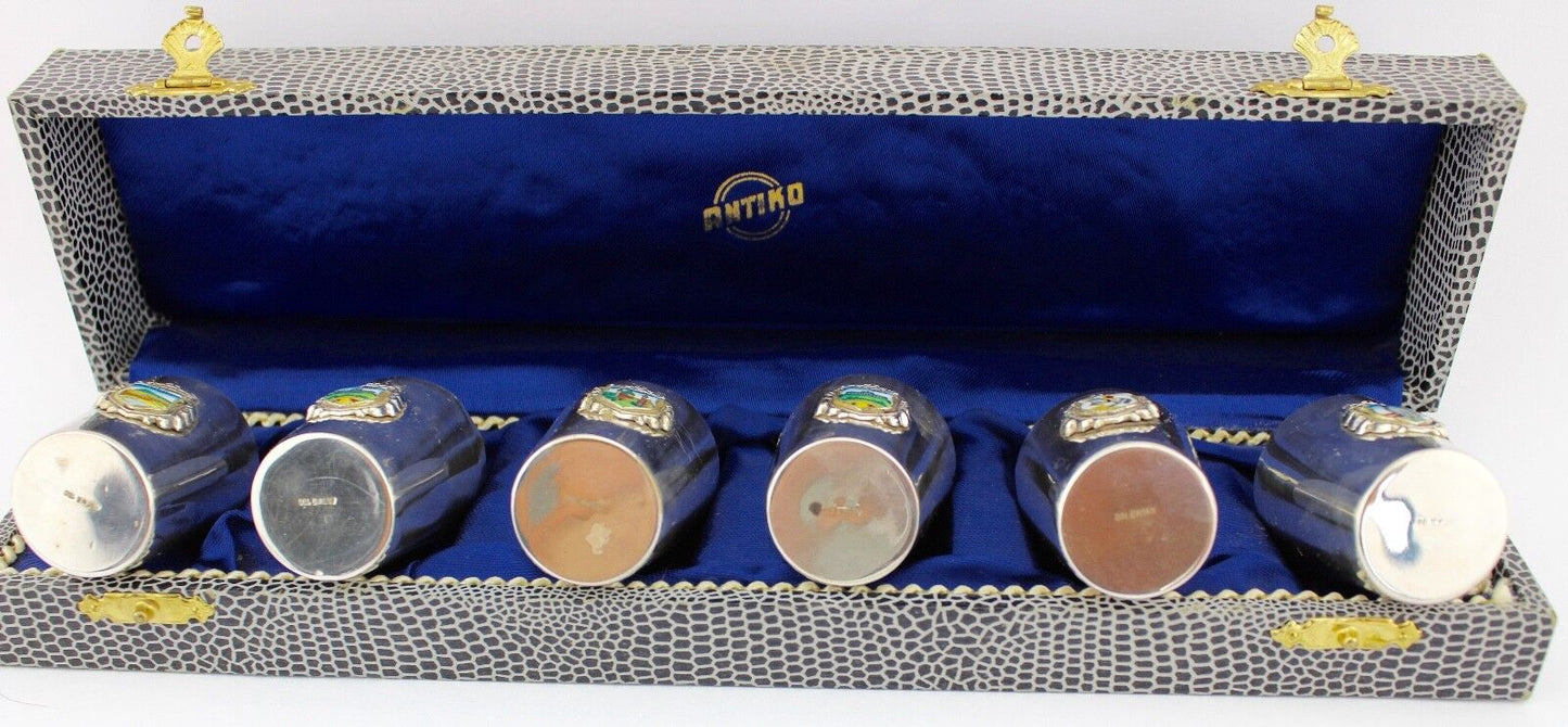 6x WIEN Antiko 100 Schnapsbecher Becher versilbert im Kasten NEUwertig - Antikhandel-Stuttgart