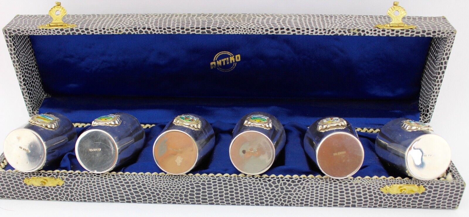 6x WIEN Antiko 100 Schnapsbecher Becher versilbert im Kasten NEUwertig - Antikhandel-Stuttgart