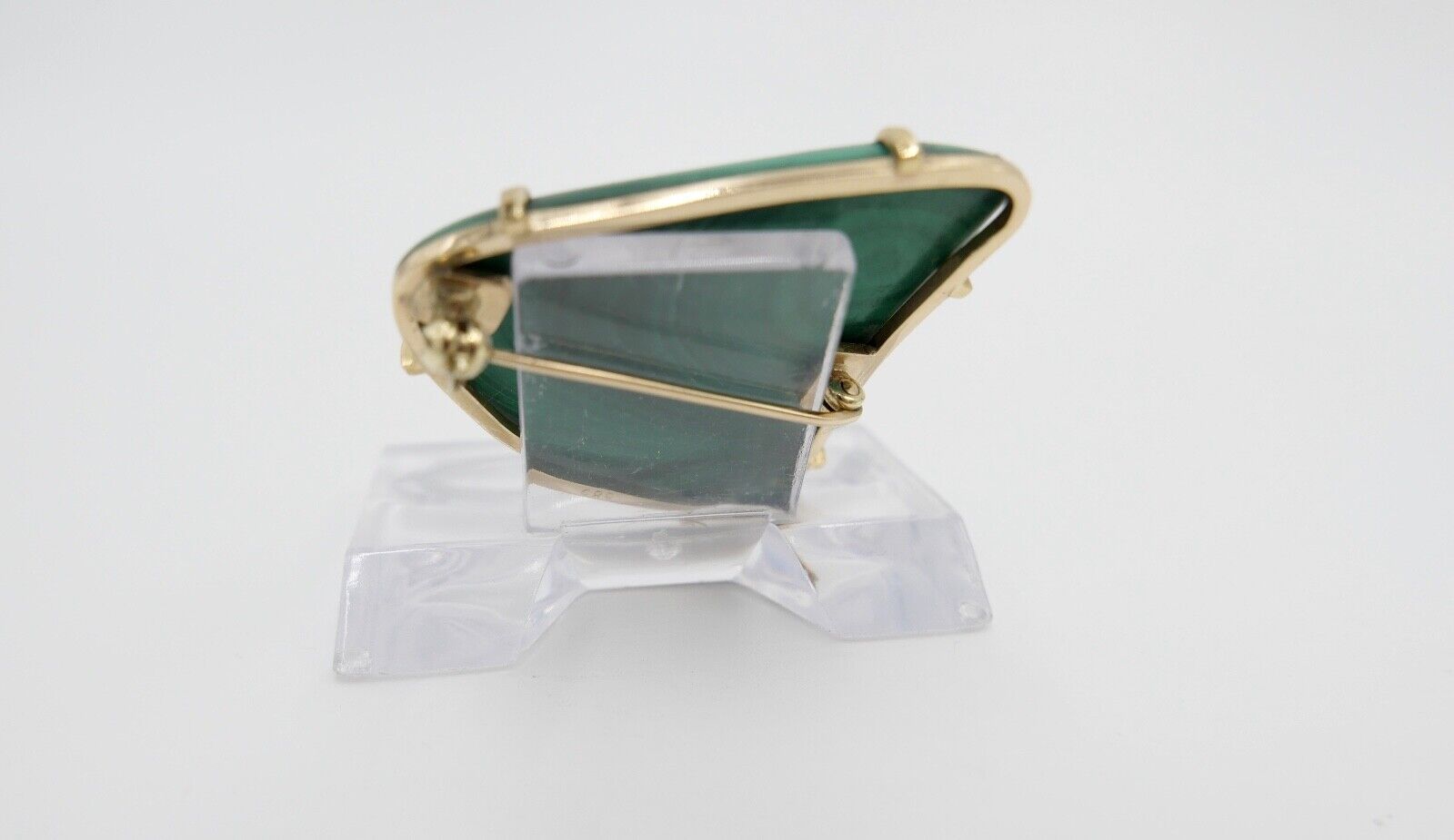 Ø 42mm Große 1980er Jahre Malachit Gold Brosche 585 / 14K - Antikhandel-Stuttgart