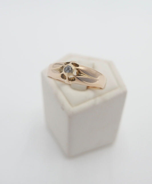 antiker Solitär Ring um 1820 Rotgold 585 14K Gr. 59 Diamant 0,1 Ct Rosenschliff - Antikhandel-Stuttgart