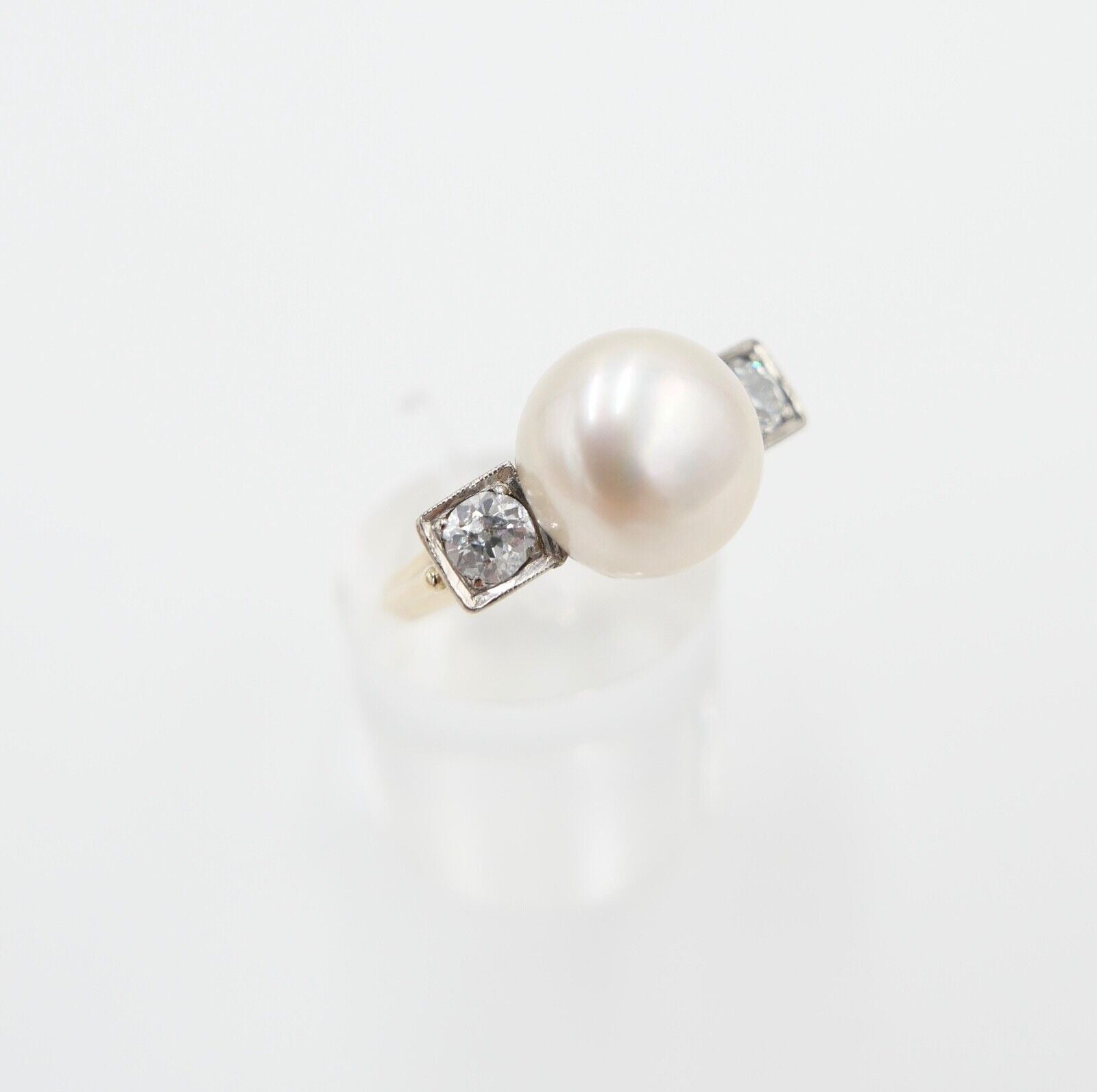 antik Damen Ring Gold 585 / 14K Gr. 56 Diamant Altschliff süßwasser Zuchtperle - Antikhandel-Stuttgart