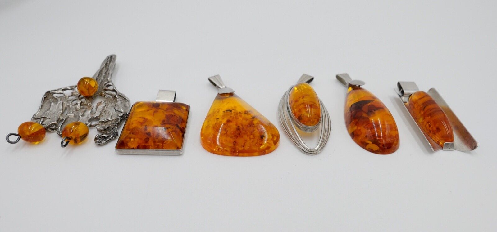 vintage Konvolut 6 stk FISCHLAND Bernstein Anhänger 57,7 Gramm silber 925 - Antikhandel-Stuttgart