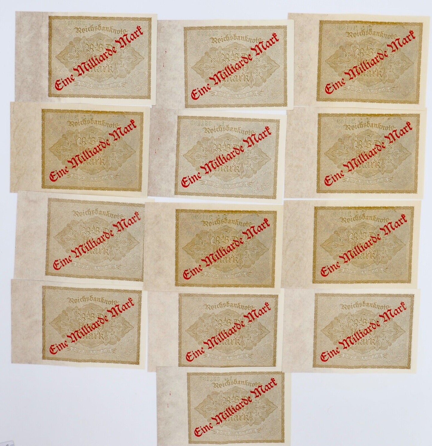 13x Ro. 110b Banknote 1 Milliarde Mark Überdruck KFR fortlaufend Kassenfrisch - Antikhandel-Stuttgart