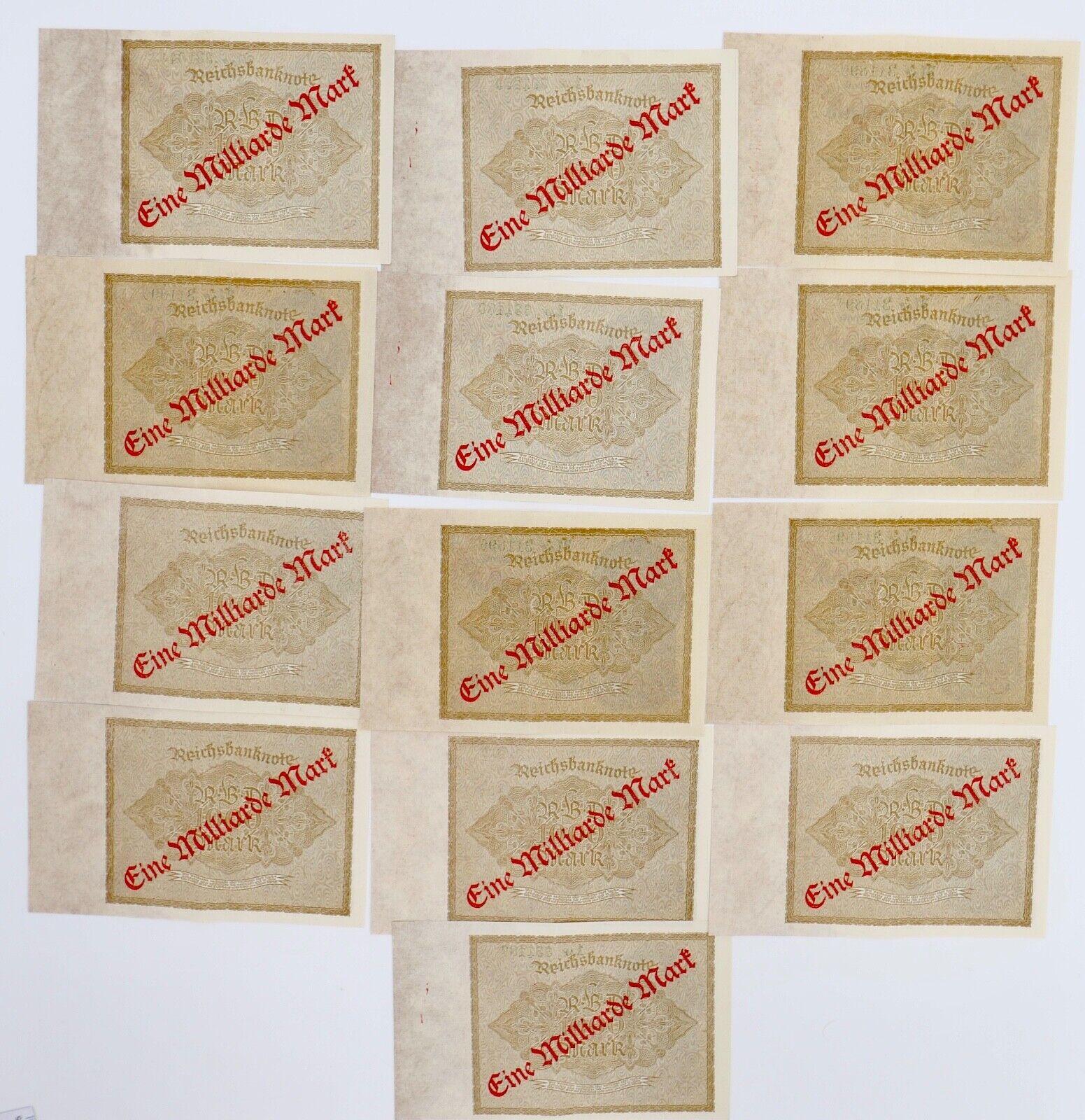 13x Ro. 110b Banknote 1 Milliarde Mark Überdruck KFR fortlaufend Kassenfrisch - Antikhandel-Stuttgart