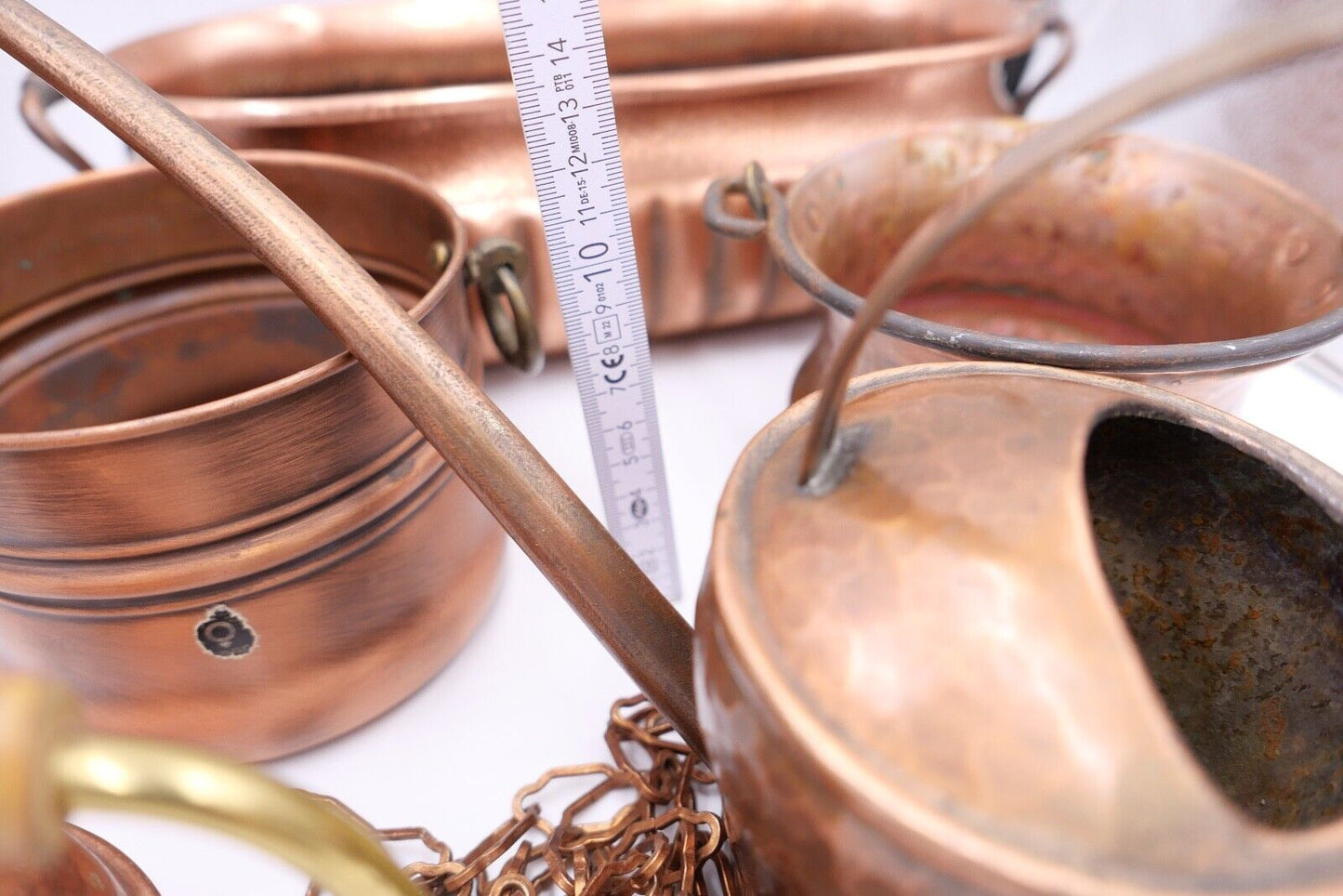 Posten 9 Teile Kupfer Kanne Kübel Gießkanne für Blumen etc. Dekoration - Antikhandel-Stuttgart