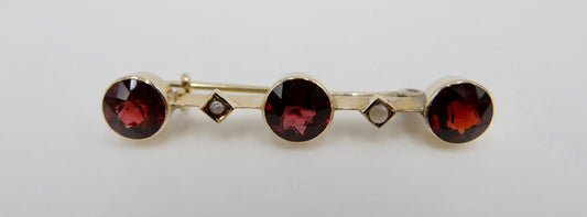 Antike Brosche mit Almandin und Perle in 585 14K Gold Österreich - Antikhandel-Stuttgart