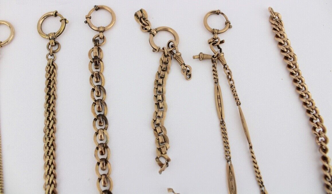 8 Antike Taschenuhr Kette pocket watch Chain Goldcharm Amerika Chronos Vergoldet - Antikhandel-Stuttgart