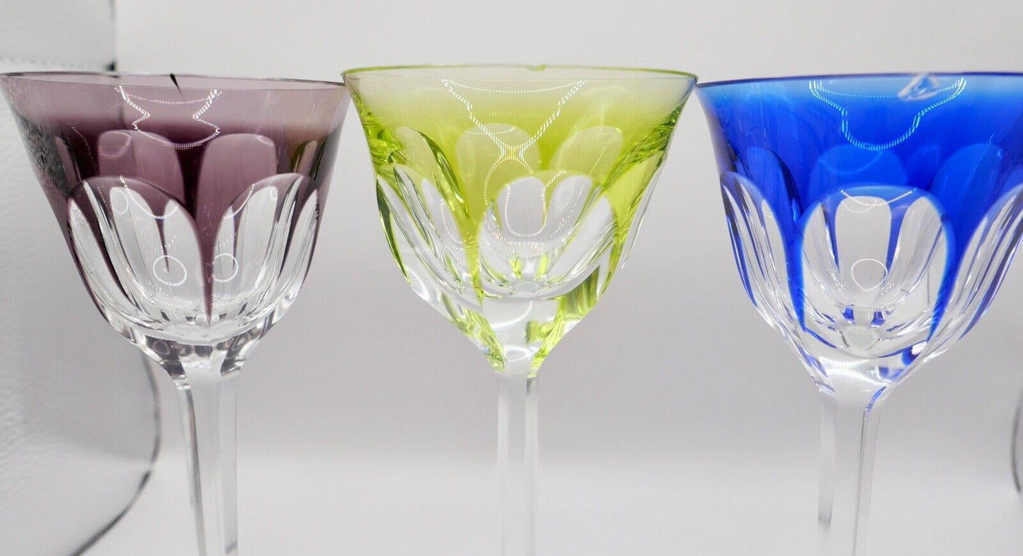 3x original bunte Bleikristall Weingläser " MOSER " LADY HAMILTON " 18,5 cm - Antikhandel-Stuttgart