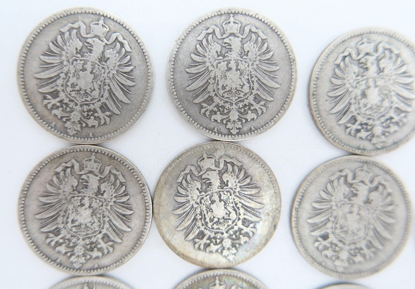 12x 1 Mark Deutsches Reich 1874 - 1880A B G Jäger J.9 Silber in SS - Antikhandel-Stuttgart