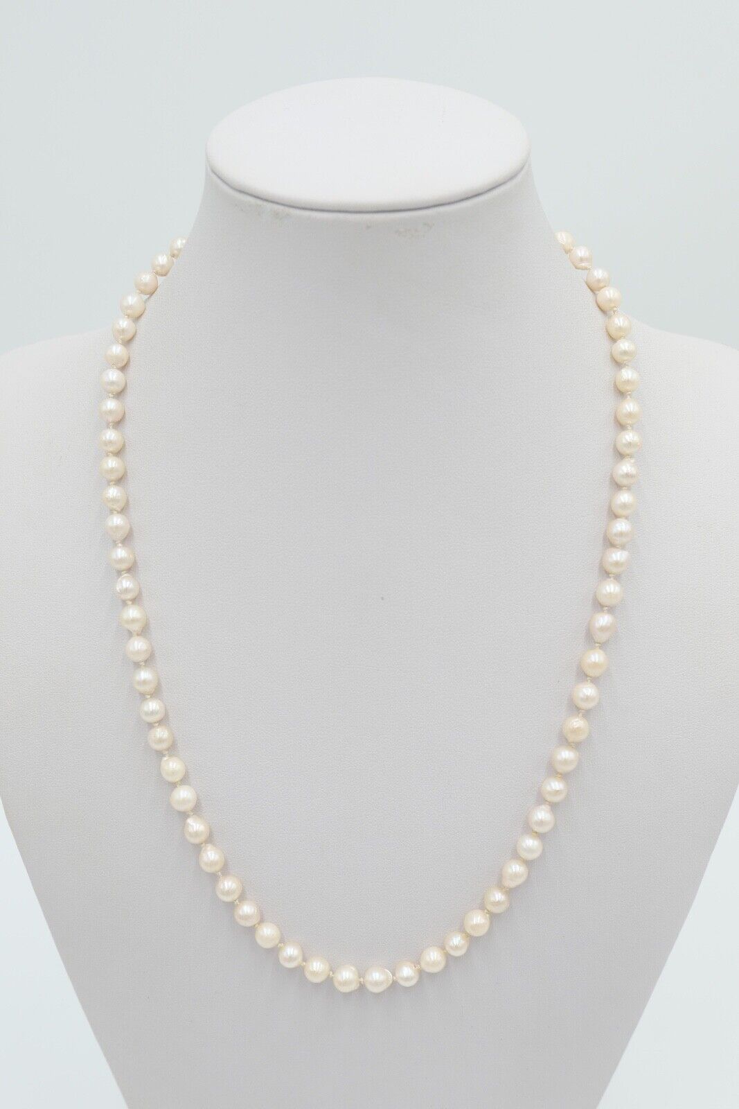 80er Jahre Akoya Perlenkette Collier 52 cm Zuchtperle Gold 333 / 8 K Ø 6 mm - Antikhandel-Stuttgart