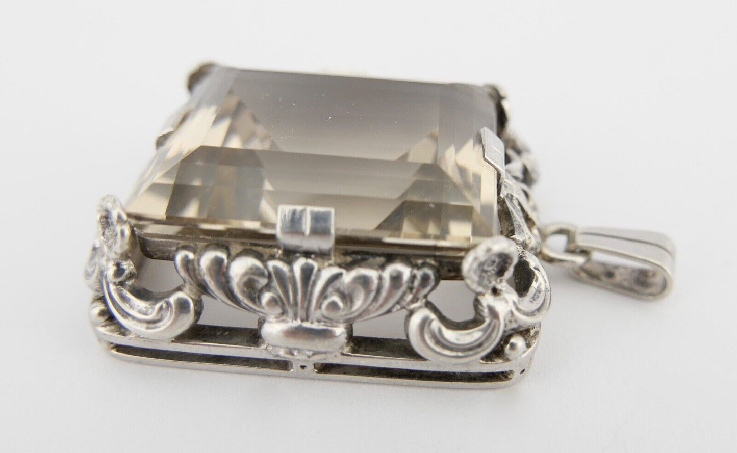 Großer Jugendstil 835 Silber Anhänger Art Deco Beryll weiß Ø 2,4 cm um 1900 - Antikhandel-Stuttgart