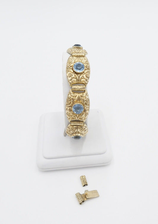 antik um 1900 JUGENDSTIL Armband vergoldet mit blauen Glassteinen floral - Antikhandel-Stuttgart