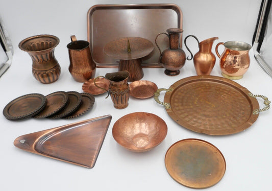 Posten großes Konvolut Kupfer Tablett Kännchen Kerzenständer etc Dekoration - Antikhandel-Stuttgart
