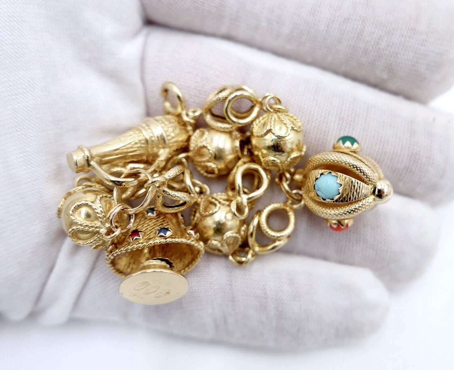 seltenes Bettelarmband Gold Armband 750 / 18K mit bunten Edelsteinen UNOAERRE - Antikhandel-Stuttgart