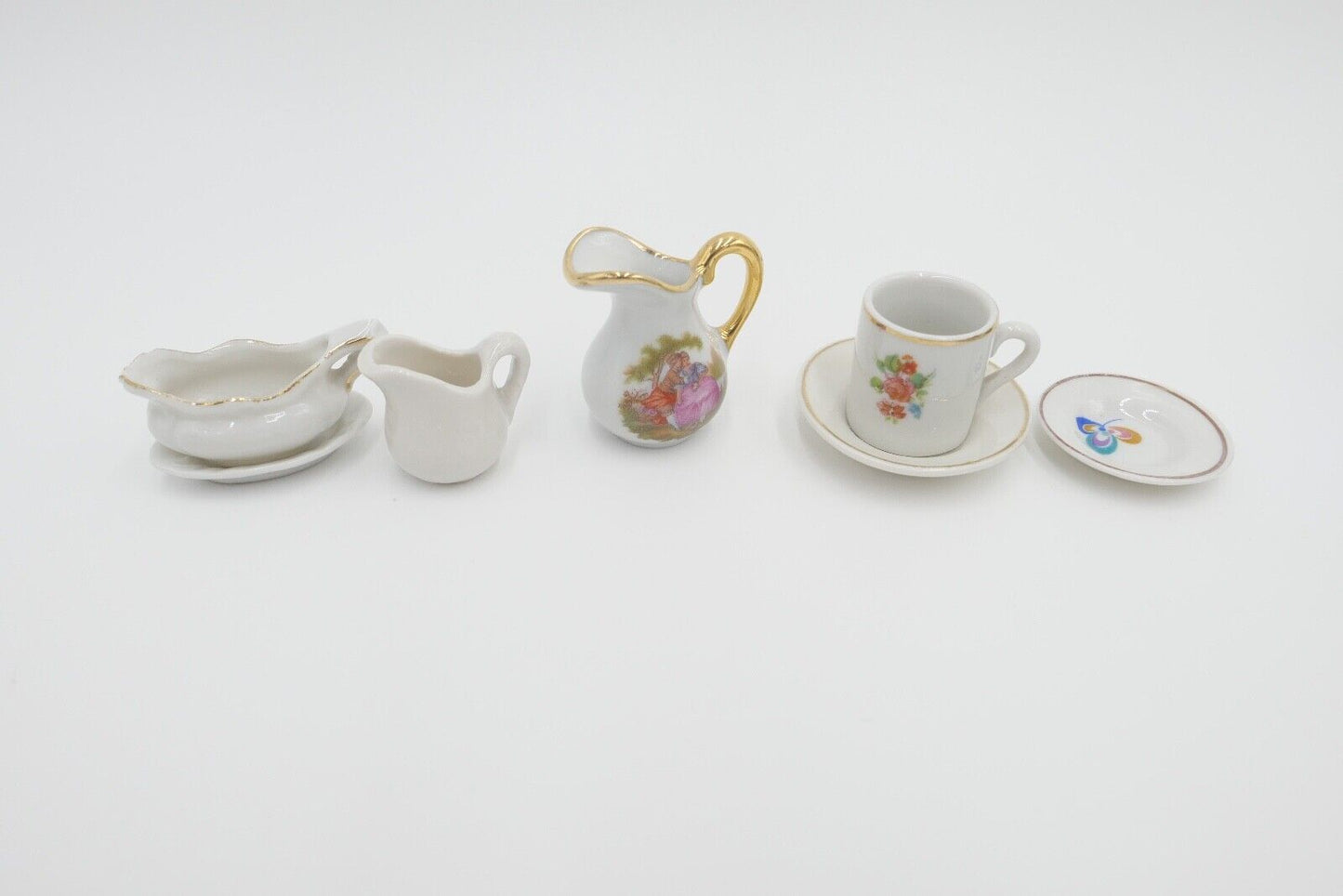 Vintage Porzellan Miniatur Puppenmöbel Puppenhaus Geschirr Tassen Teller - Antikhandel-Stuttgart