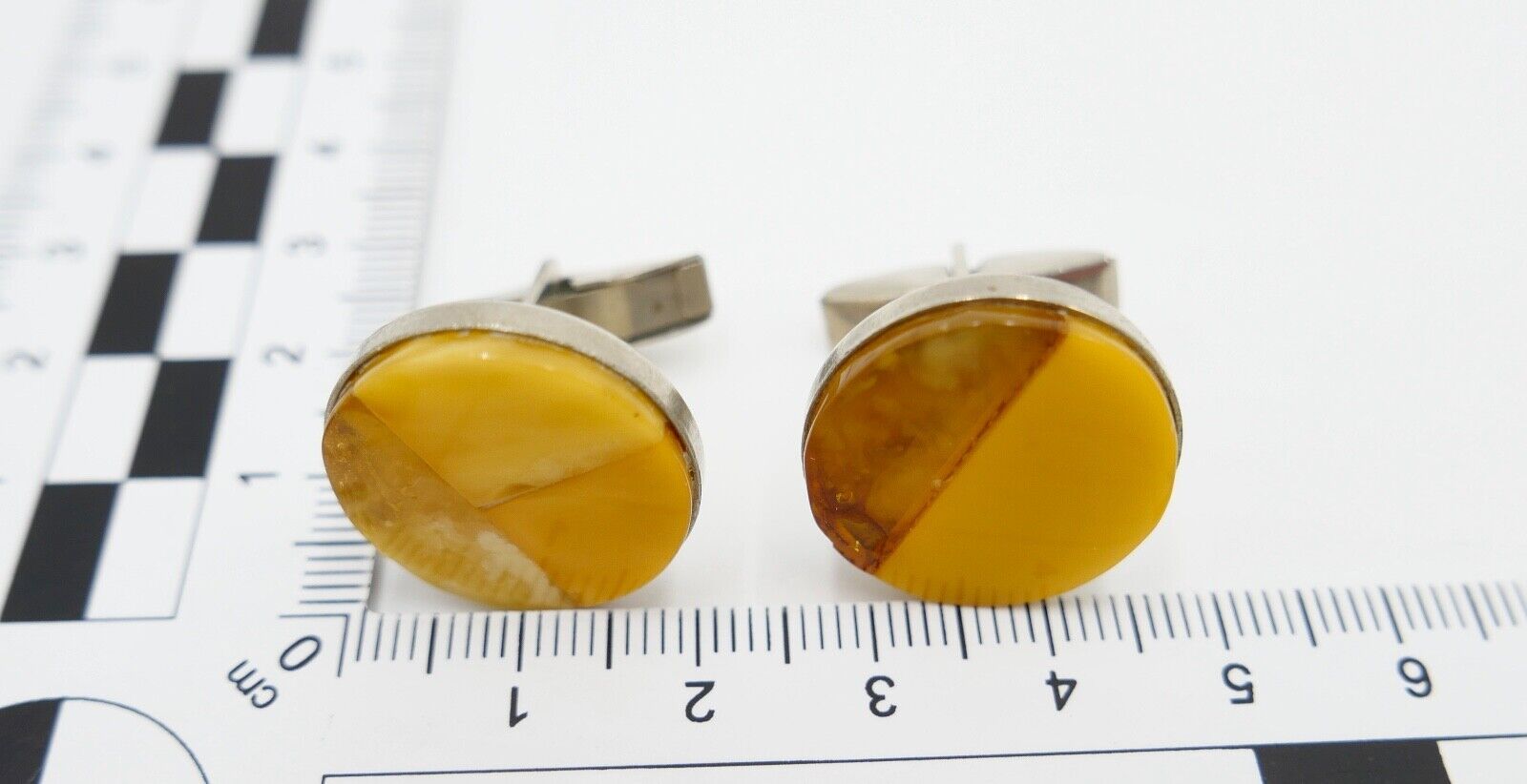 Pärchen alte Bernstein butterscotch Manschettenknöpfe Ø 20mm - Antikhandel-Stuttgart