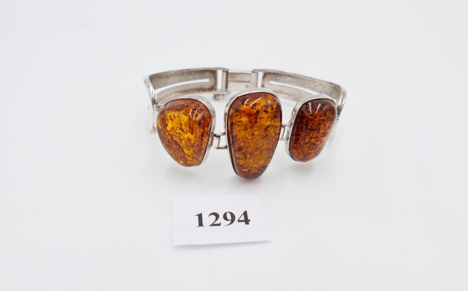 80er Jahre Silber 925 Bernstein Armband Armreif Armspange G Danzig Polen - Antikhandel-Stuttgart