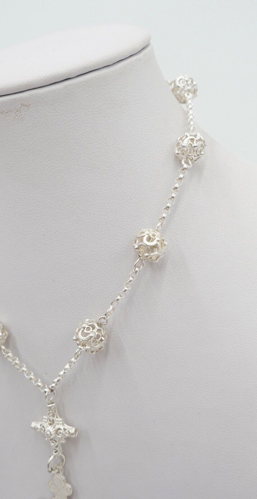 Antiker Filigraner Rosenkranz / Gebetskette Kreuz Silber um 1870 - Antikhandel-Stuttgart