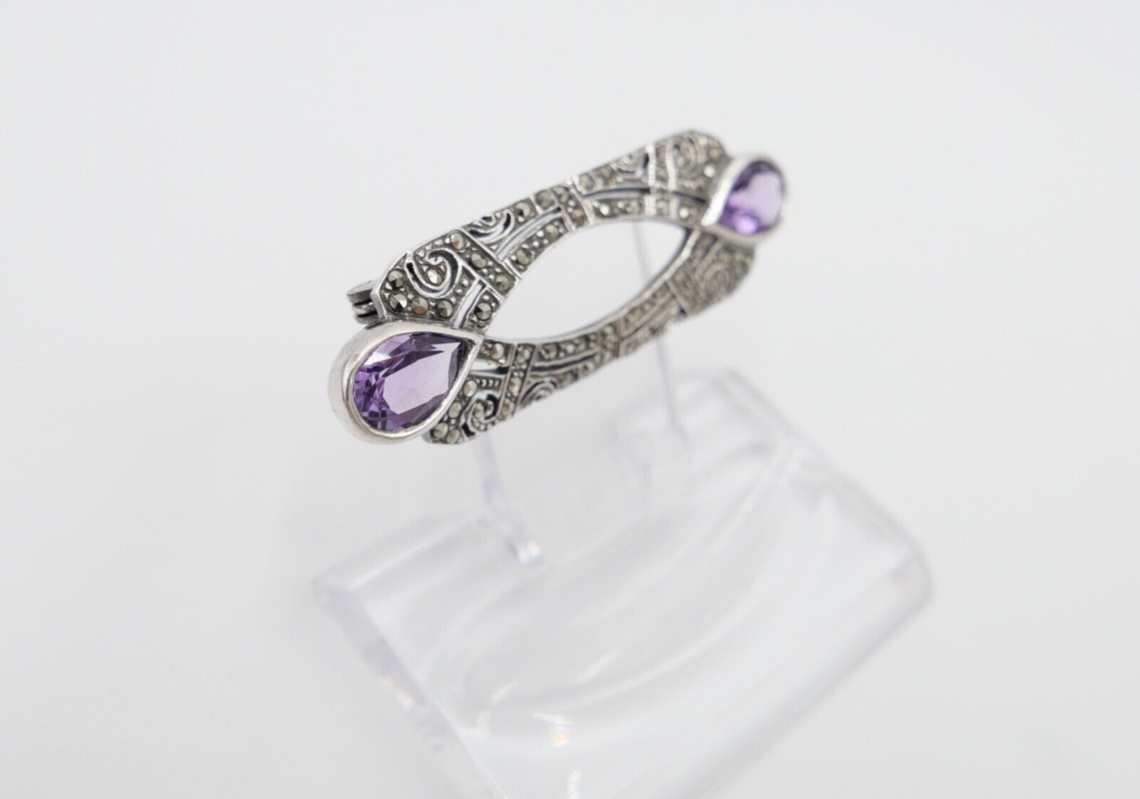 20er 30er Jahre Art Deco Brosche 50 mm Silber 925 Markasit lila Amethyst - Antikhandel-Stuttgart