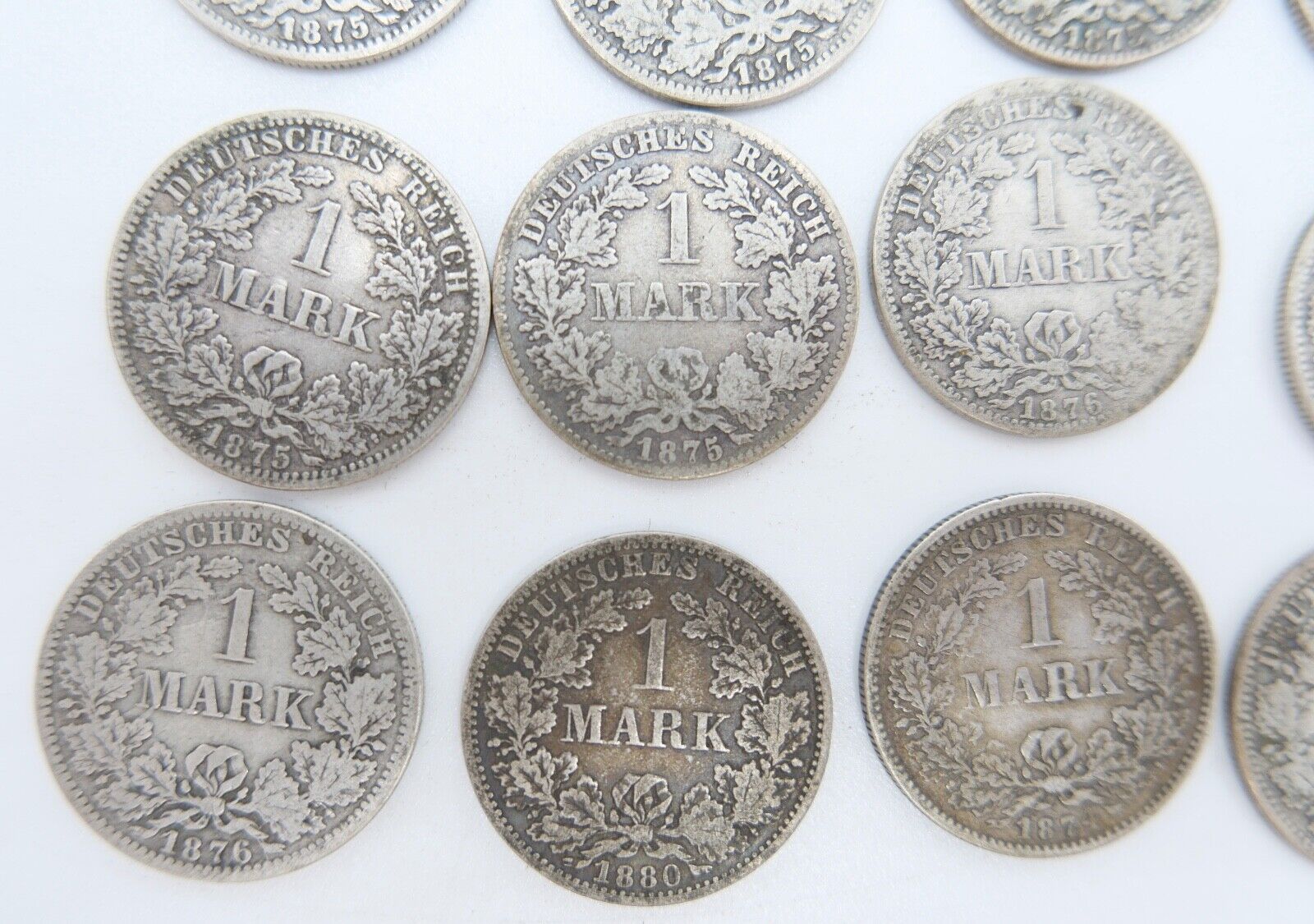 12x 1 Mark Deutsches Reich 1874 - 1880A B G Jäger J.9 Silber in SS - Antikhandel-Stuttgart