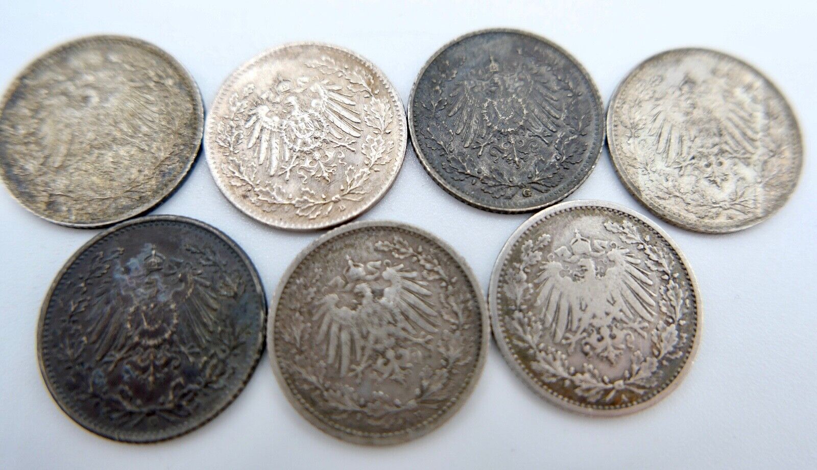 7x 1/2 Mark 1905 1907 1909 1915 1916 1917 1918 F D G A Silbermünze Jäger J.16 - Antikhandel-Stuttgart