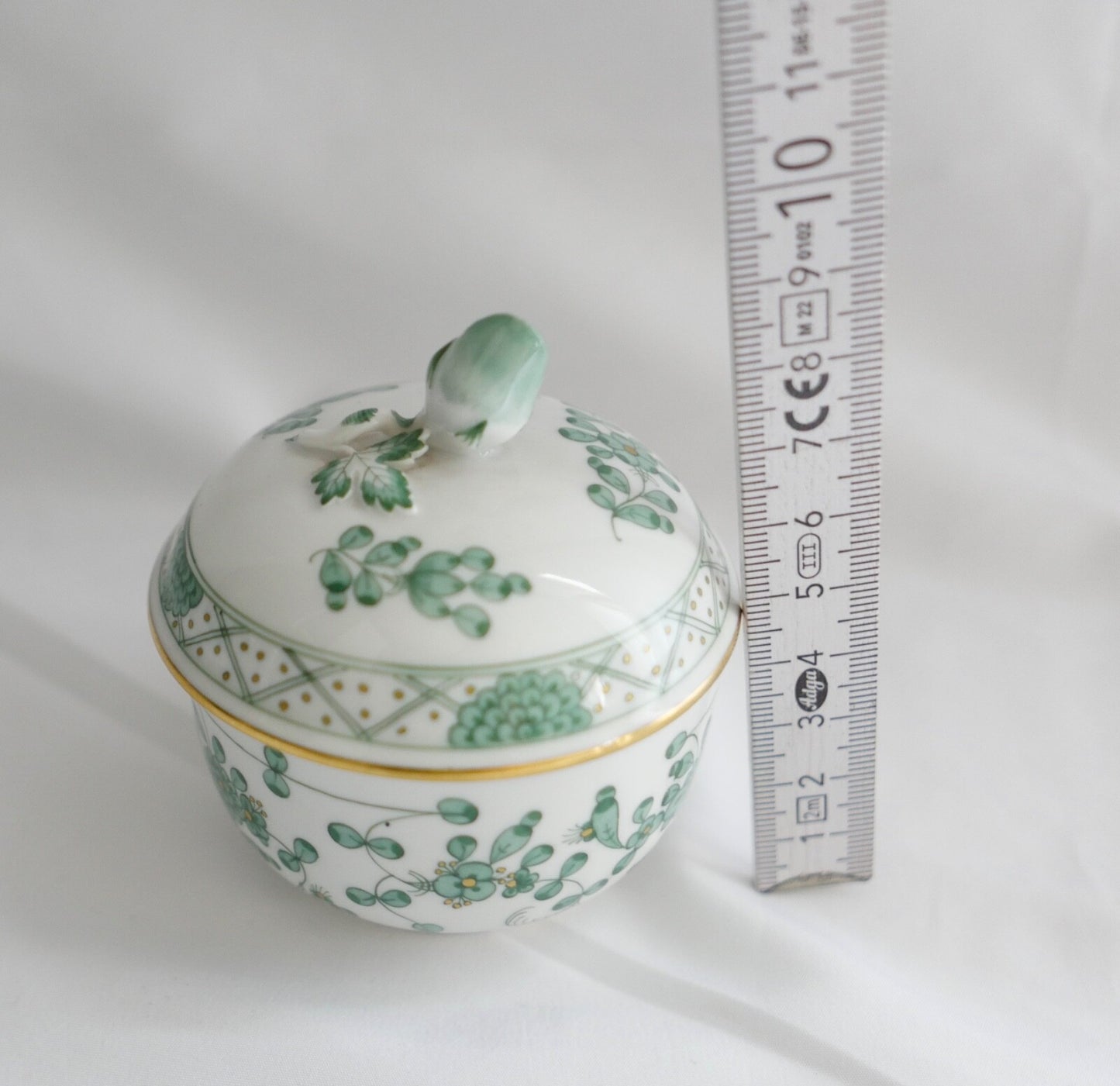 Meissen 1. Wahl Porzellan Zucker Dose Döschen  indisch grün reich