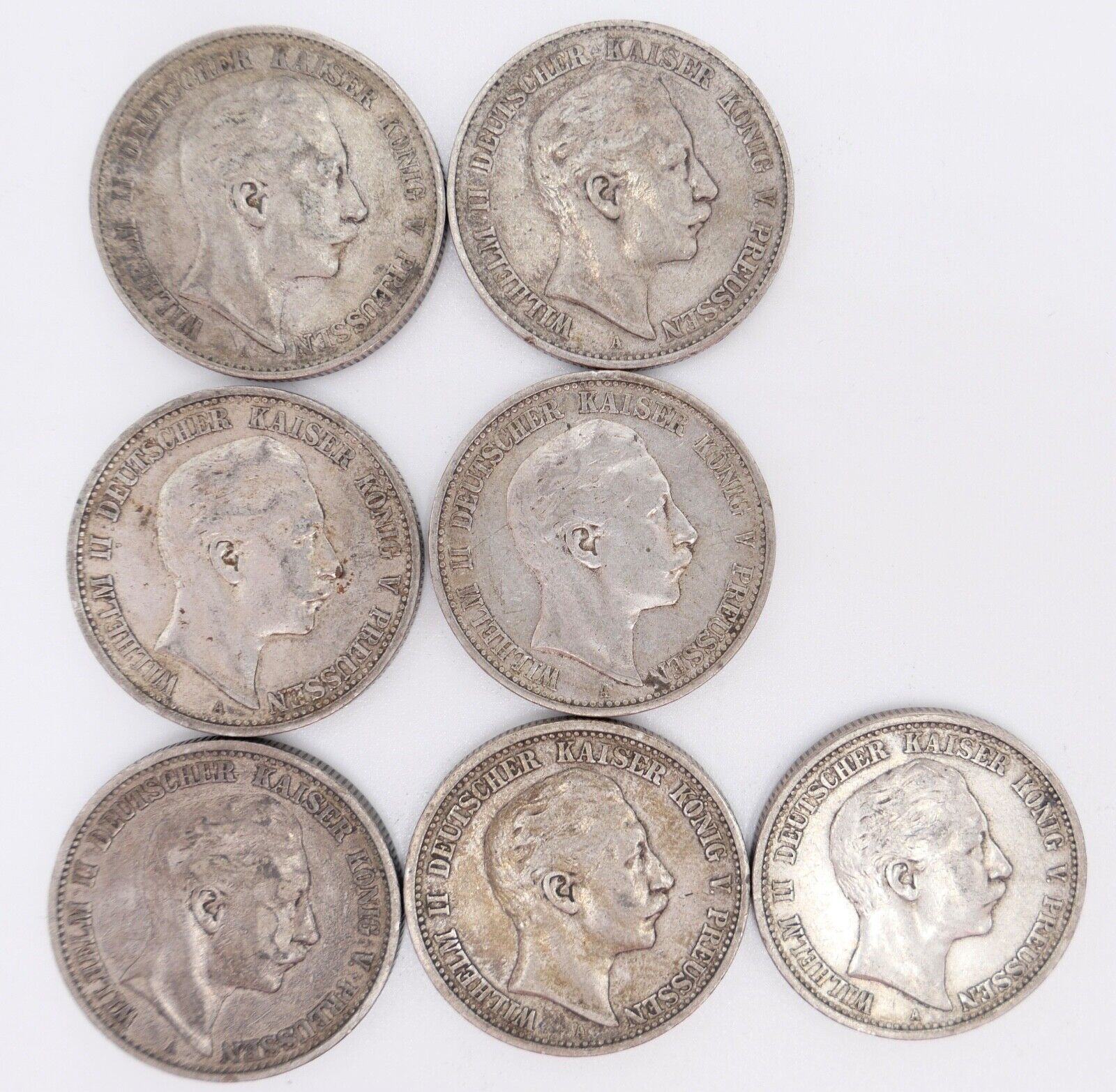 7x 2 Mark Wilhelm II Kaiser & König von Preußen Jäger J.102 - Antikhandel-Stuttgart