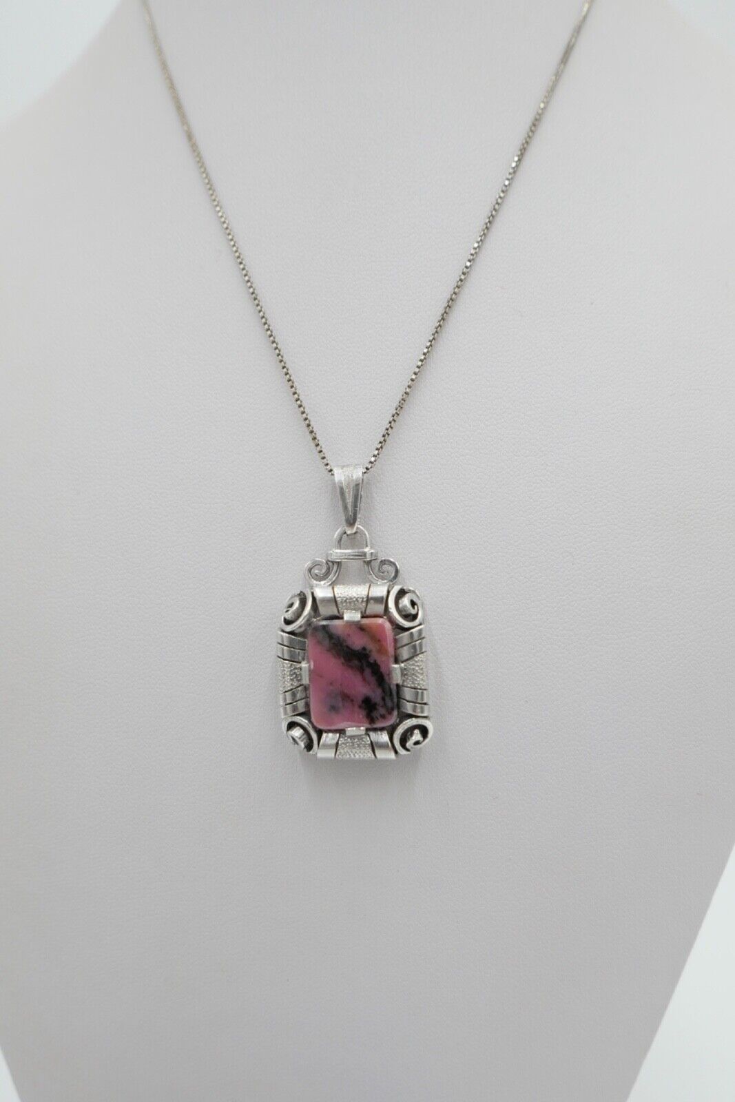 Art Deco 835 Silber Anhänger Rhodochrosit Ø 3 cm 30-40er Jahre - Antikhandel-Stuttgart