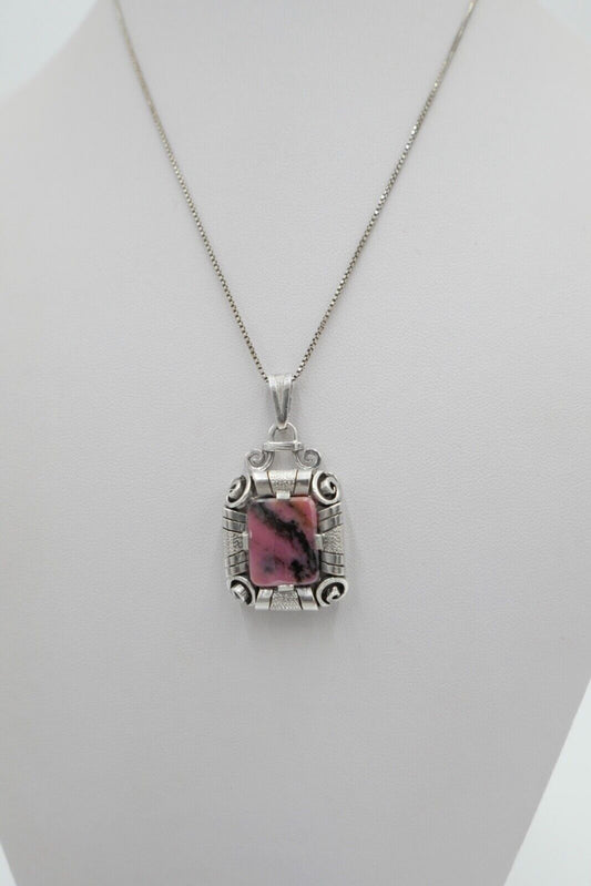 Art Deco 835 Silber Anhänger Rhodochrosit Ø 3 cm 30-40er Jahre - Antikhandel-Stuttgart