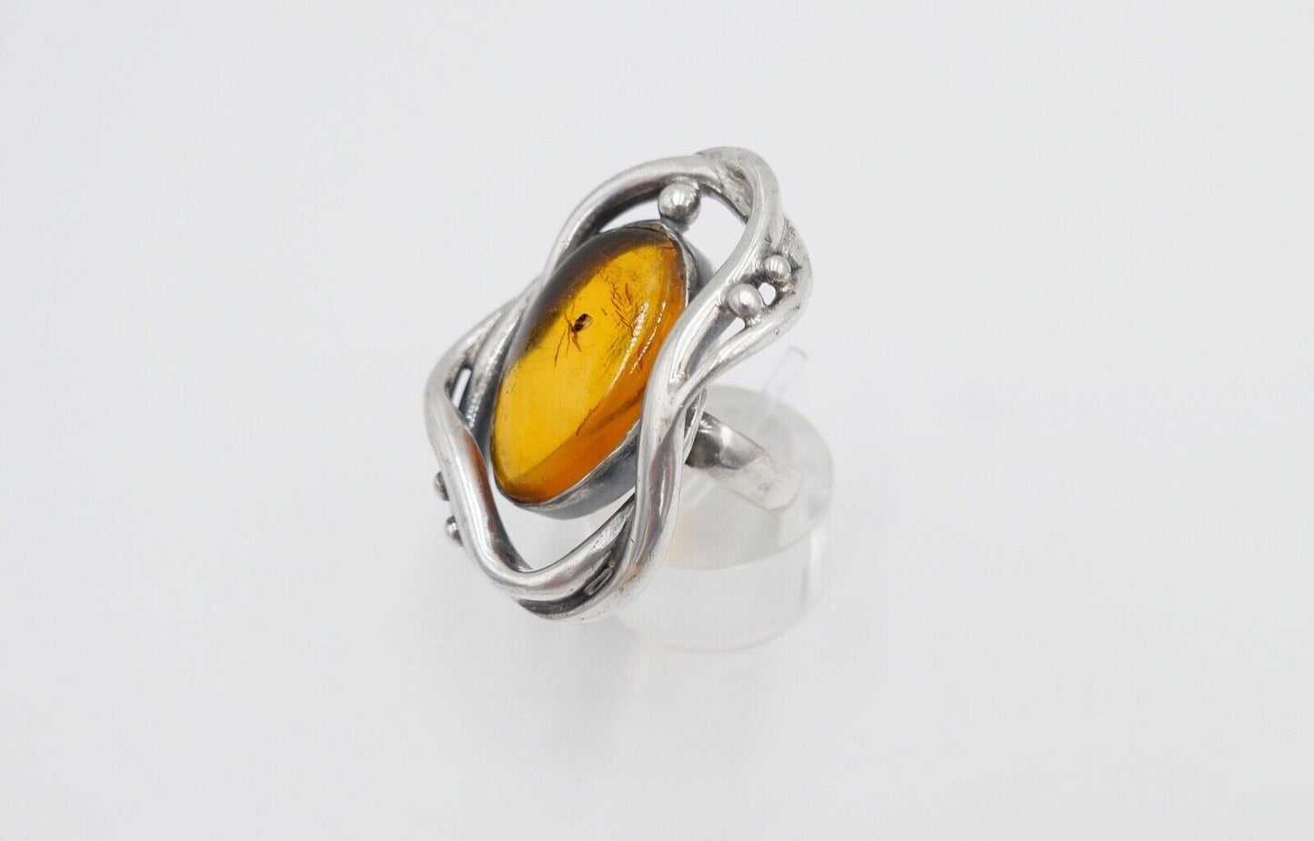 80er Jahre Designer Ring Bernstein Silber 925 Gr. 59 Frauenkopf G Danzig Polen - Antikhandel-Stuttgart