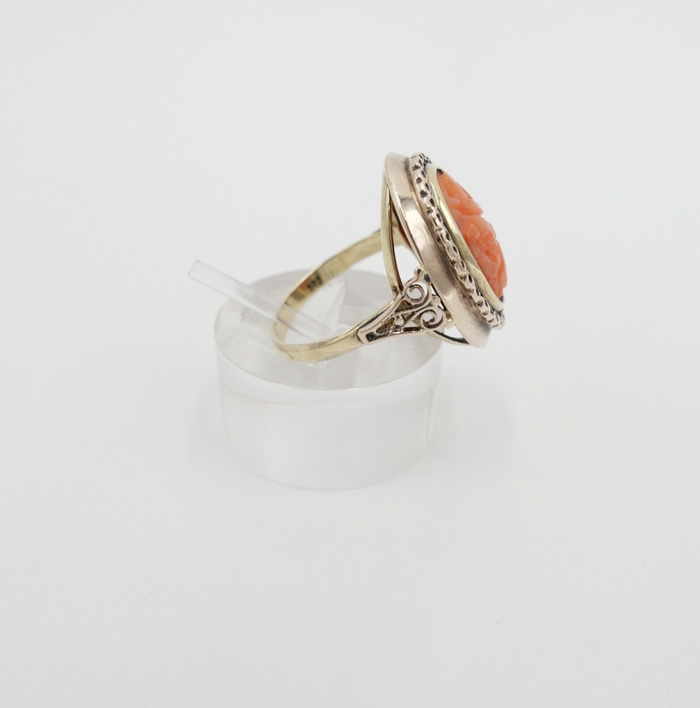 um 1850 antiker Korallen Ring Gold 333 8K Gr. 55 Damenring Koralle 15,2x11,2 mm - Antikhandel-Stuttgart