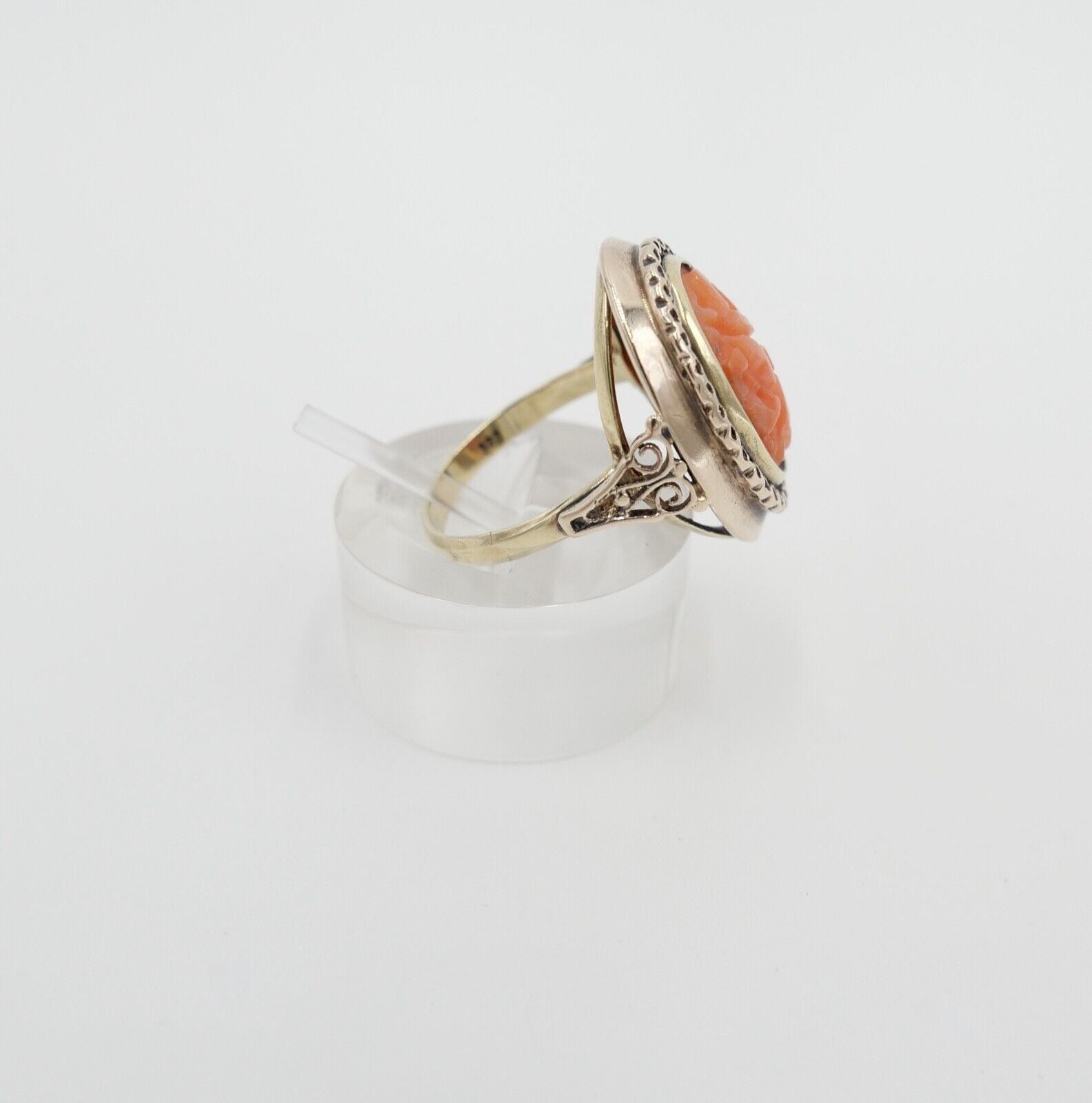 um 1850 antiker Korallen Ring Gold 333 8K Gr. 55 Damenring Koralle 15,2x11,2 mm - Antikhandel-Stuttgart