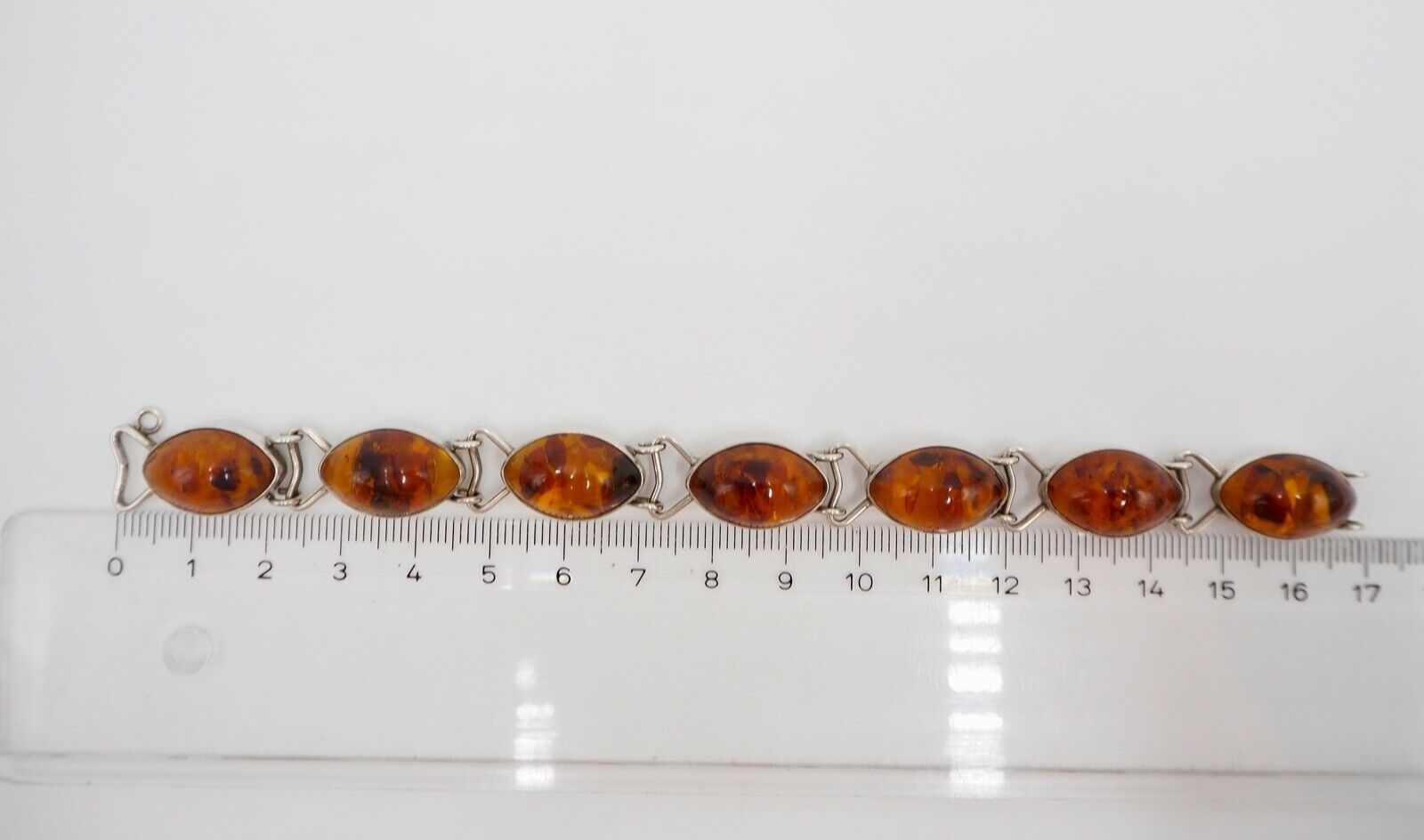 vintage 70er Jahre Cabochon Bernstein Armband Gliederarmband Silber - Antikhandel-Stuttgart