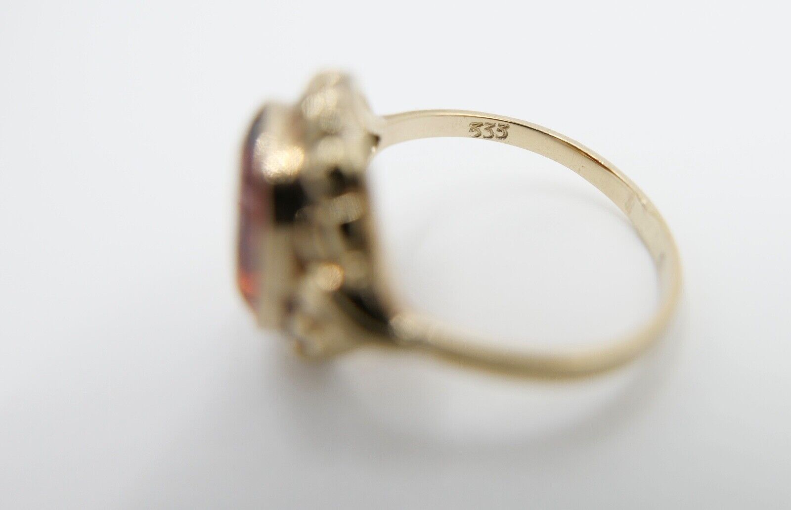 50er Jahre Damenring Gr. 57 Gold 333 / 8K mit großem Citrin - Antikhandel-Stuttgart