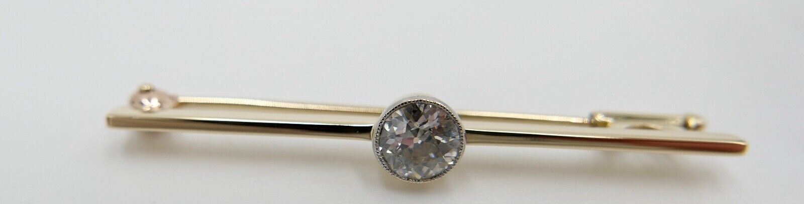 Alte Stabbrosche Bajonettverschluß 0,75 Ct Altschliff Diamant 45mm 585 14K Gold - Antikhandel-Stuttgart