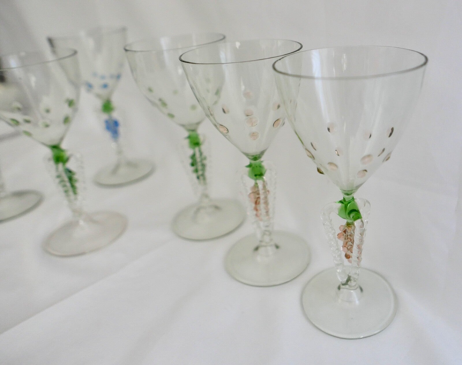 6x Lauscha Bimini Wein Glas Gläser Set Art Deco 14,8 cm buntes Traubenmotiv