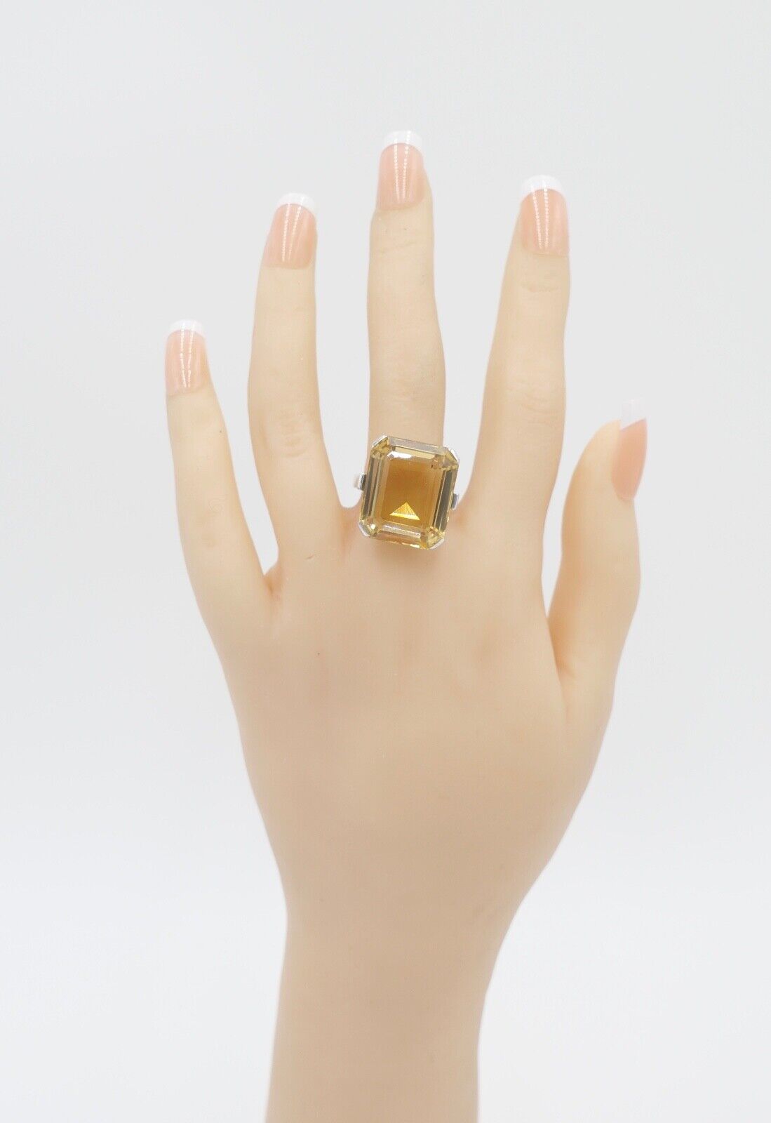 60er Jahre Damenring Gr. 56 Ring 830 Silber synthetischer Citrin - Antikhandel-Stuttgart