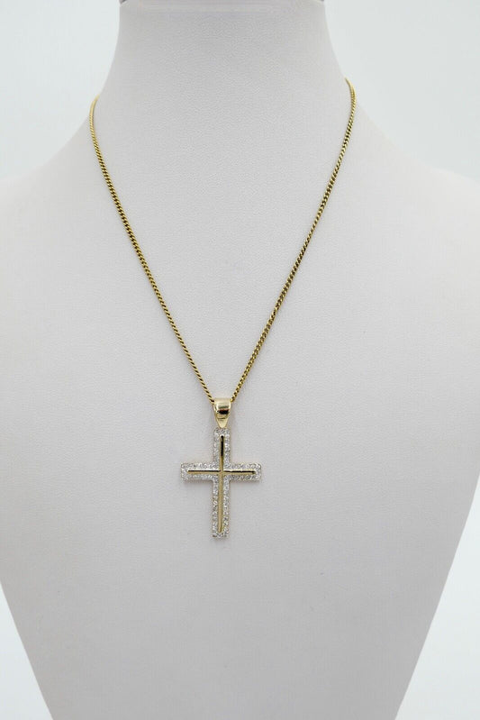 Damen Anhänger Kreuz Zirkonia 585 / 14K Gelbgold 33mm Gold ERA - Antikhandel-Stuttgart