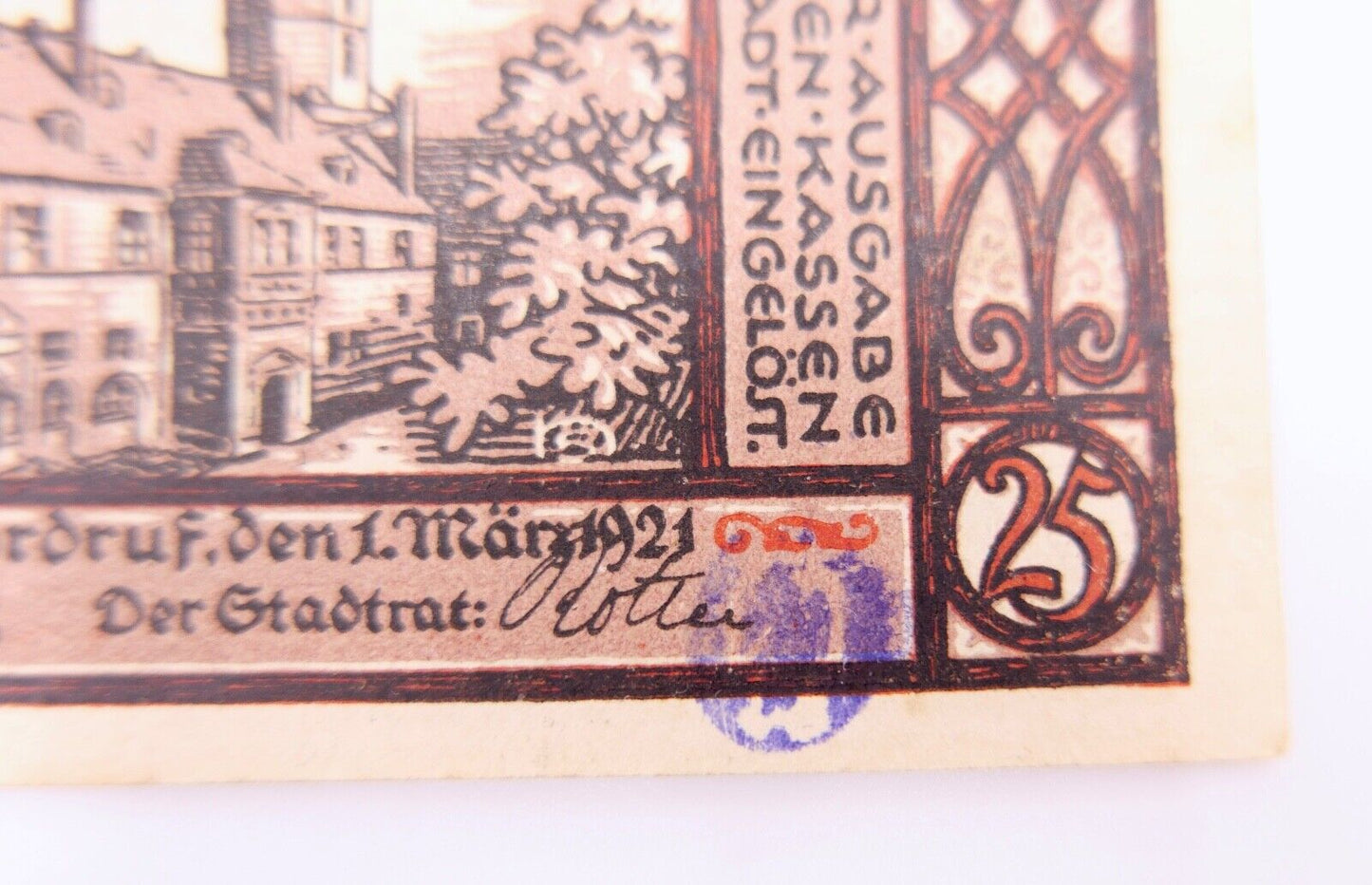 SEHR SELTEN Notgeld der Stadt Ohrdruf 1921 GESTEMPELT 25 Pfennig AU/EF - UNC - Antikhandel-Stuttgart