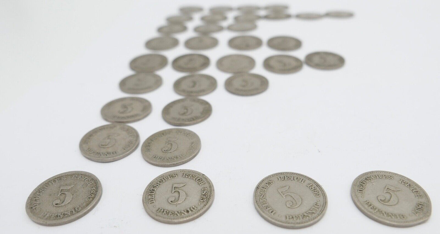 33x 5 Pfennig 1890 - 1905 A D E F G J großer Adler Jäger J.12 ss - stg - Antikhandel-Stuttgart