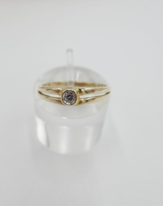 1980er Solitär Brillant 333 8K Gelbgold Damen Ring 0,15 Ct Gr. 58 - Antikhandel-Stuttgart