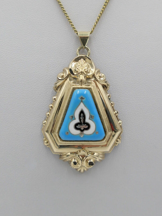 BIEDERMEIER um 1840 Anhänger 585 / 14K Schaumgold Gold blaue Emaile - Antikhandel-Stuttgart